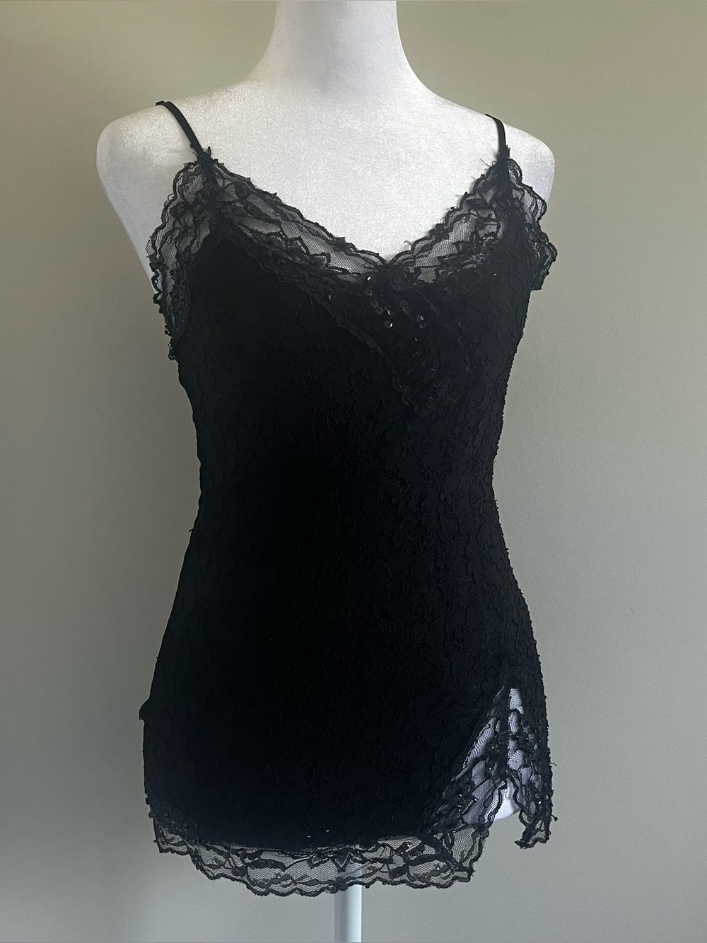 Black Lace Beaded Y2K Camisole
